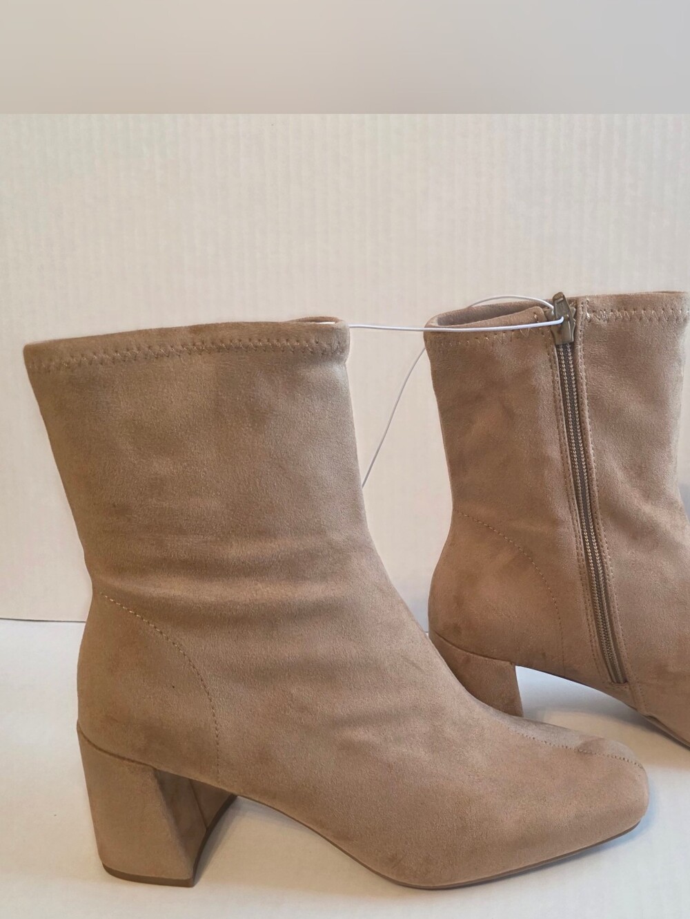 New Women's Taupe Suede Ankle Boots with Block Heel Size 8.5